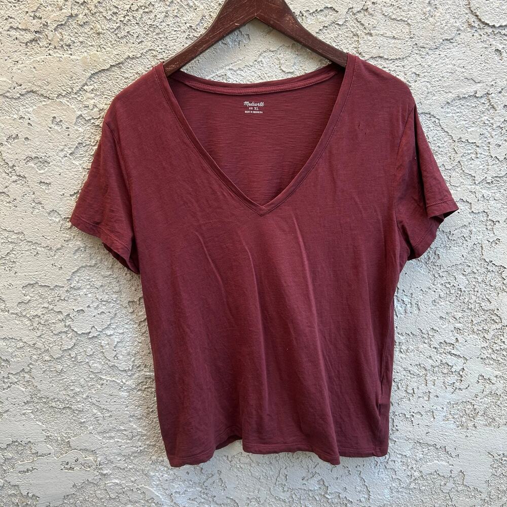 Madewell Burgundy V Neck Tee Minimalist Soft Grunge Shirt Size XL
